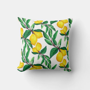 Lemon Leaf Yellow Green Pattern Throw Pillow
