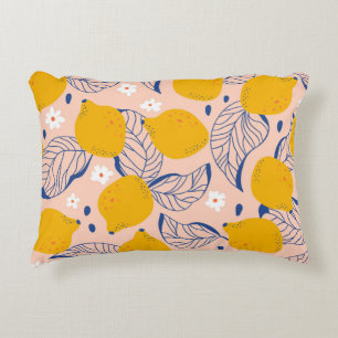 Lemon Leaves: Pink Vintage Seamless. Decorative Cushion