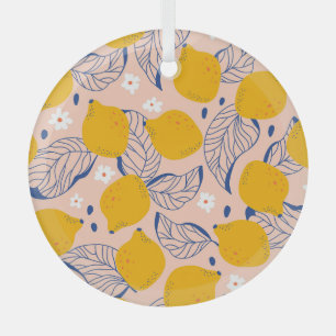 Lemon Leaves: Pink Vintage Seamless. Glass Tree Decoration