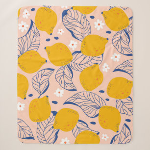 Lemon Leaves: Pink Vintage Seamless. Sherpa Blanket