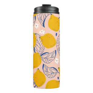 Lemon Leaves: Pink Vintage Seamless. Thermal Tumbler