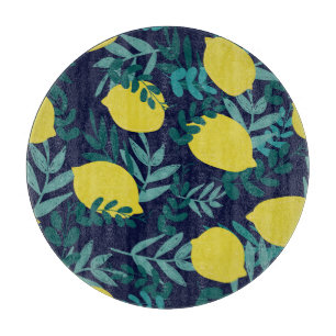 Lemon leaves: vintage illustration background. cutting board