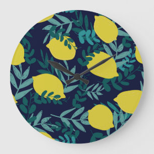 Lemon leaves: vintage illustration background. large clock