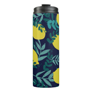 Lemon leaves: vintage illustration background. thermal tumbler