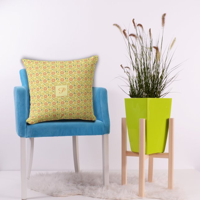 Lemon leaves white yellow orange Pattern  Cushion (Lemon leaves white yellow orange Pattern Throw Pillow.)