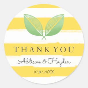 Lemon Leaves Yellow & Green   Thank You Classic Round Sticker