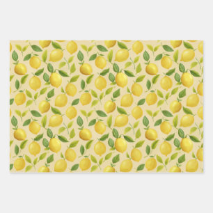 Lemon Leaves Yellow Pattern  Wrapping Paper Sheet