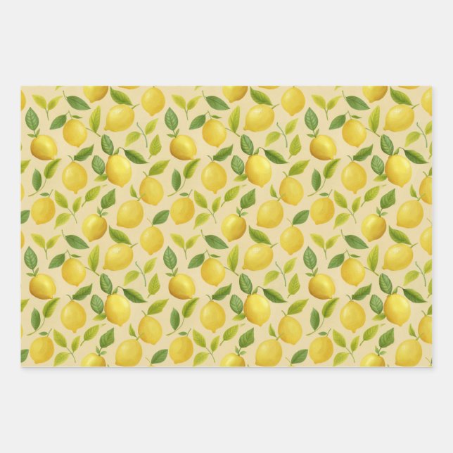  Lemon Leaves Yellow Pattern  Wrapping Paper Sheet (Front 3)
