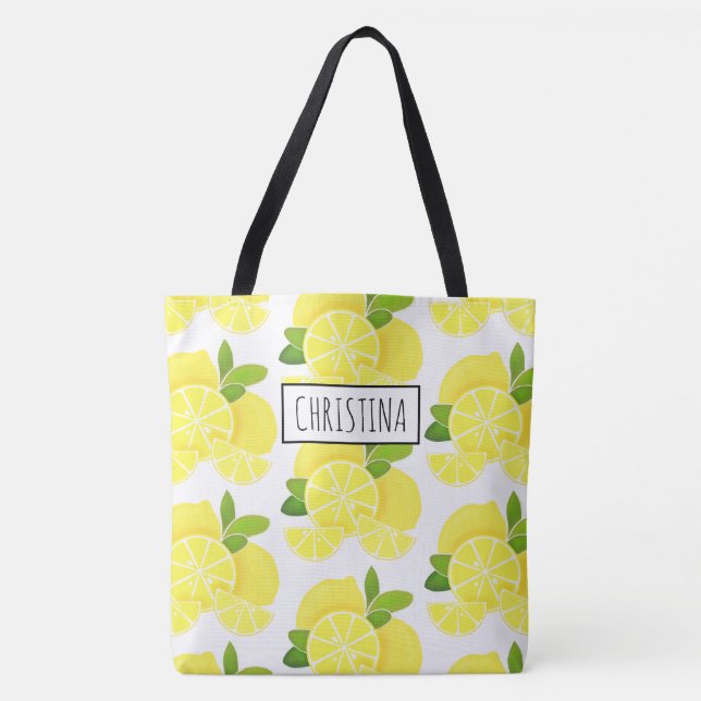 Lemon lemons lemon slices tropical yellow fruit  tote bag (Front)