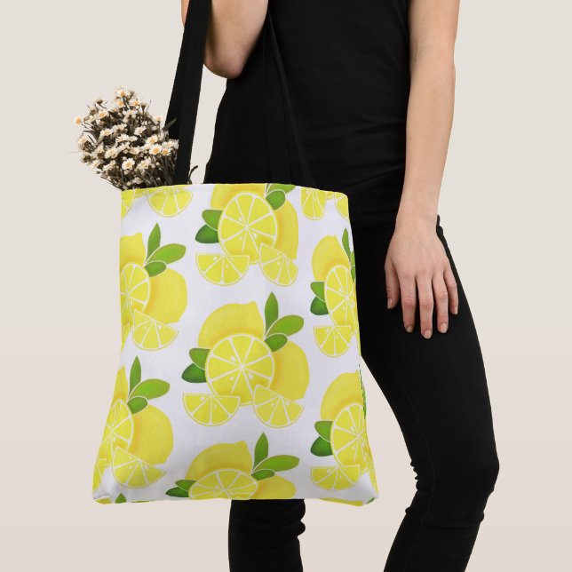 Lemon lemons lemon slices tropical yellow fruit  tote bag (Close Up)