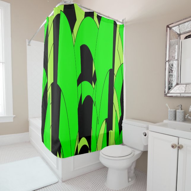 Lemon Lime Abstract Jungle Shower Curtain (In Situ)