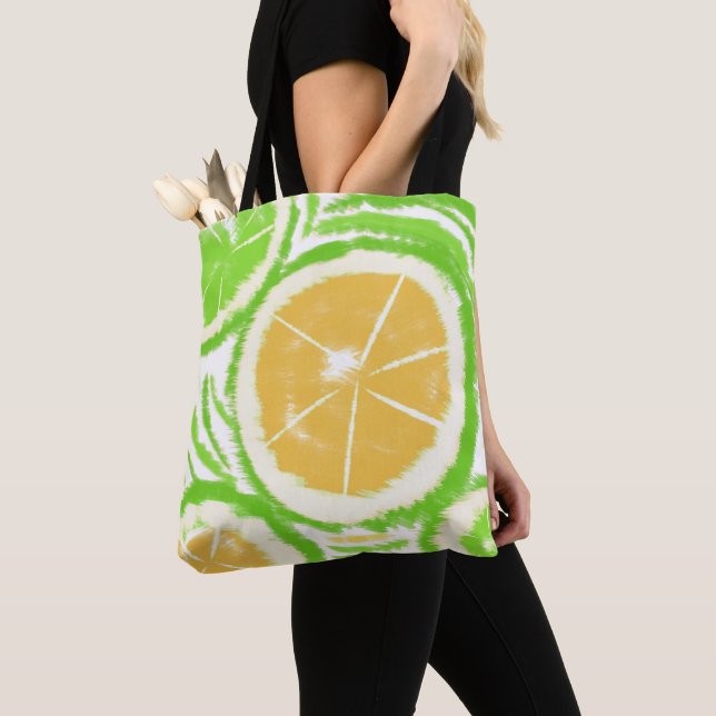 Lemon Lime Abstract Swirl Dye Tote Bag (Close Up)