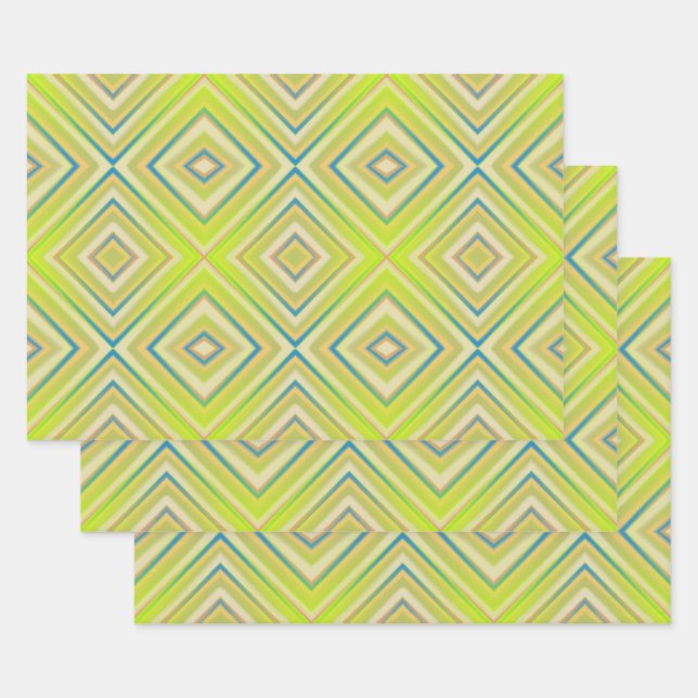 Lemon Lime Alternative Diamond Pattern Wrapping Paper Sheet (Set)