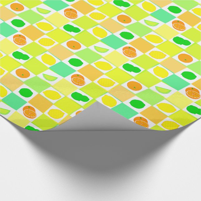 Lemon, Lime and Orange Citrus Fruit Slices Pattern Wrapping Paper (Corner)