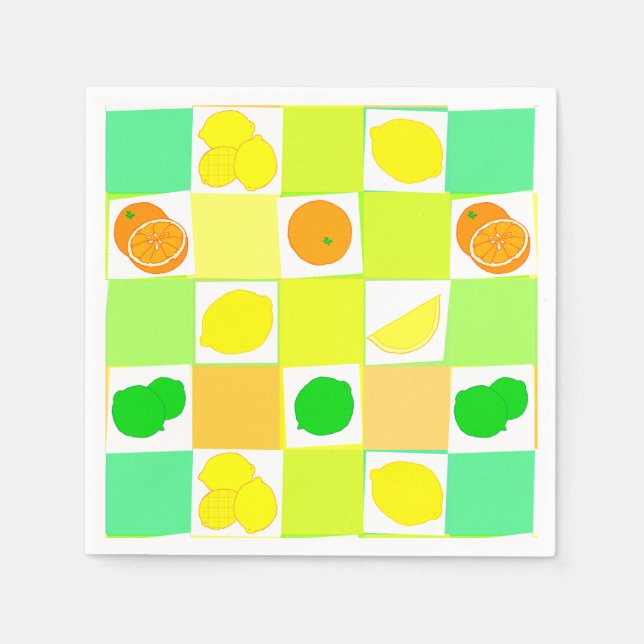 Lemon Lime and Oranges Citrus Fruit Pattern Napkin (Front)