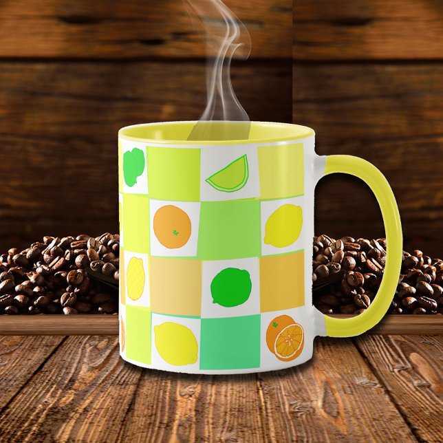 Lemon, Lime and Oranges Colourful Citrus Pattern Mug (Citrus Pattern Coffee Mug)