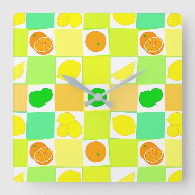 Lemon Lime and Oranges Pattern Kitchen Clock (Front)
