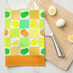 Lemon Lime and Oranges Pattern Orange Border Tea Towel