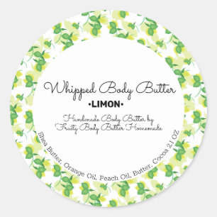 Lemon Lime Body Butter Bath Branding Packaging Classic Round Sticker