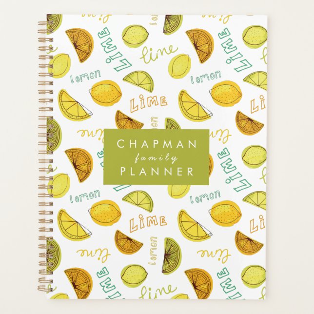 Lemon & Lime Citrus Fruit Pattern Planner (Front)