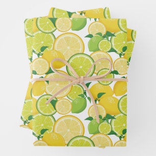 Lemon & Lime Citrus Fruit Pattern Wrapping Paper Sheet