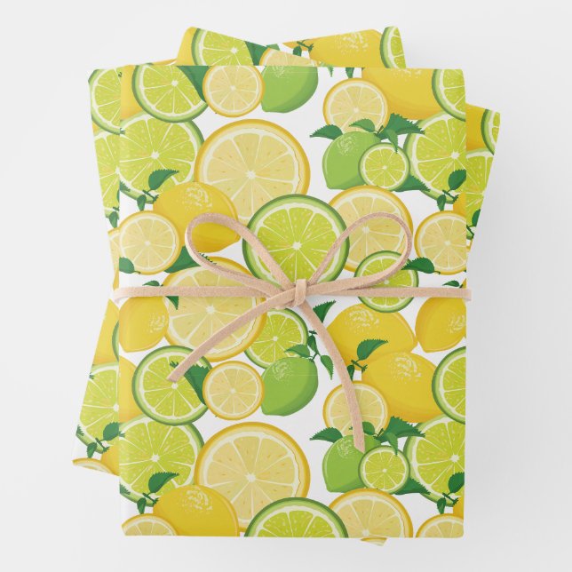  Lemon & Lime Citrus Fruit Pattern Wrapping Paper Sheet (In situ)