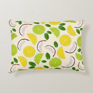 Lemon lime coconut and mint happy cheerful pattern decorative cushion