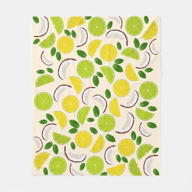 Lemon lime coconut and mint happy cheerful pattern fleece blanket (Front)