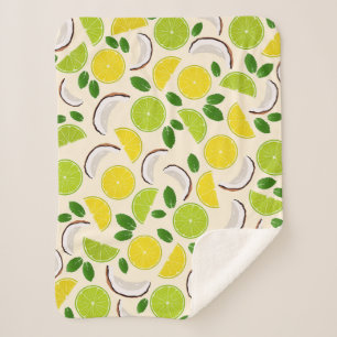 Lemon lime coconut and mint happy cheerful pattern sherpa blanket