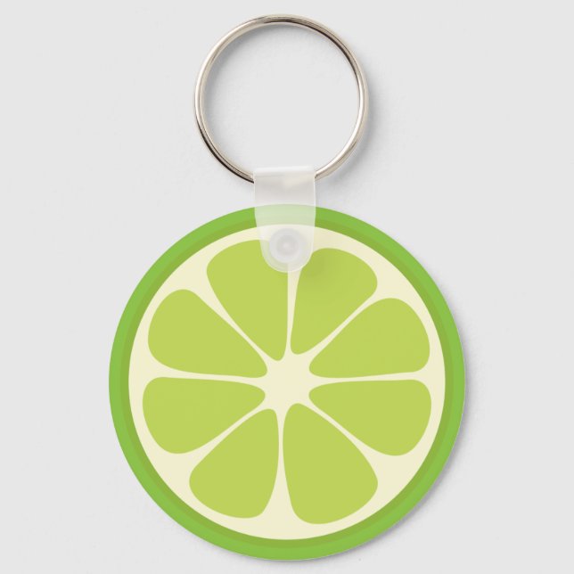 Lemon Lime Green Juicy Summer Citrus Fruit Slice Key Ring (Front)