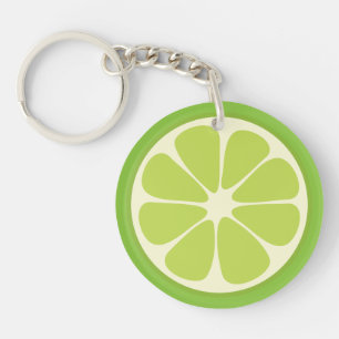 Lemon Lime Green Juicy Summer Citrus Fruit Slice Key Ring