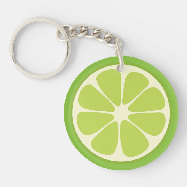Lemon Lime Green Juicy Summer Citrus Fruit Slice Key Ring (Front)