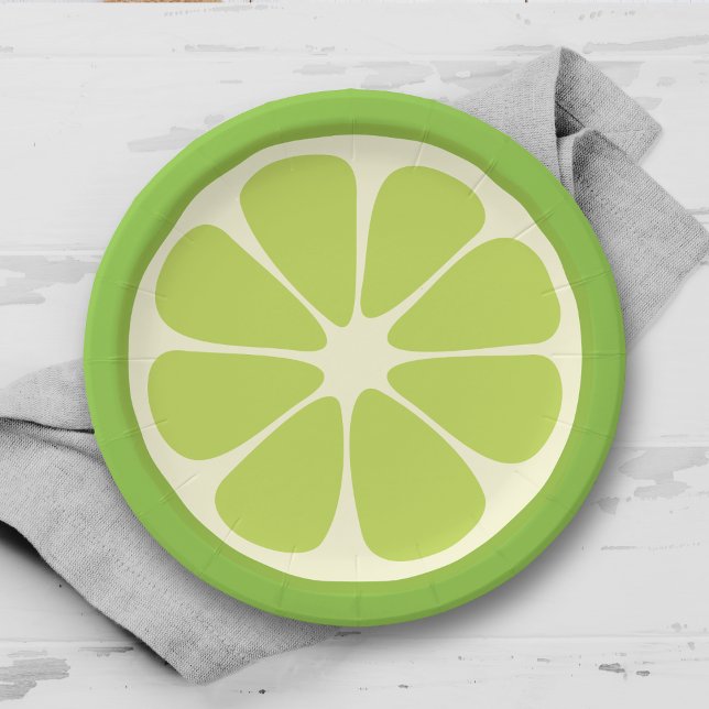 Lemon Lime Green Juicy Summer Citrus Fruit Slice Paper Plate (Creator Uploaded)