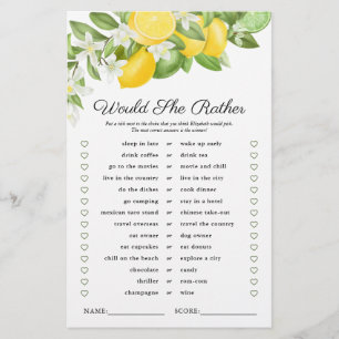 Lemon Lime Greenery Bridal Shower Game