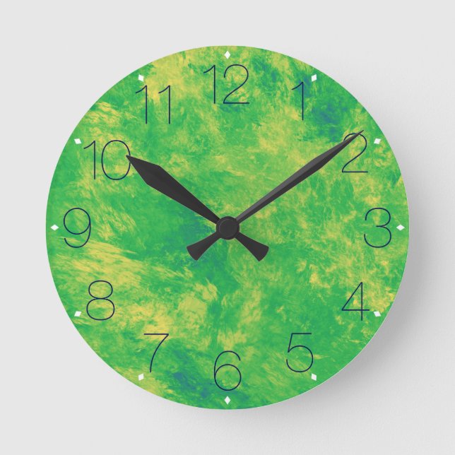 Lemon Lime Marble with Numbers Round Clock (Front)
