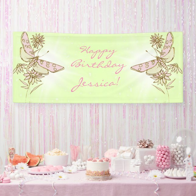 Lemon LIme PInk Butterfly Banner (Party)