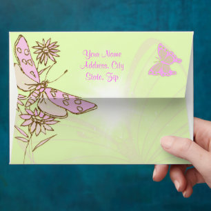 Lemon Lime Pink Butterfly Invitation Envelope
