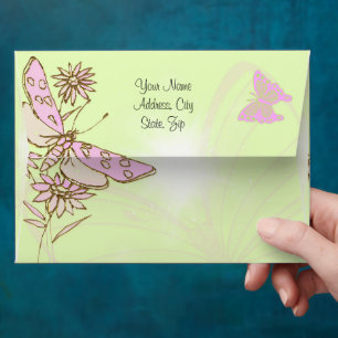 Lemon Lime Pink Butterfly Invitation Envelope