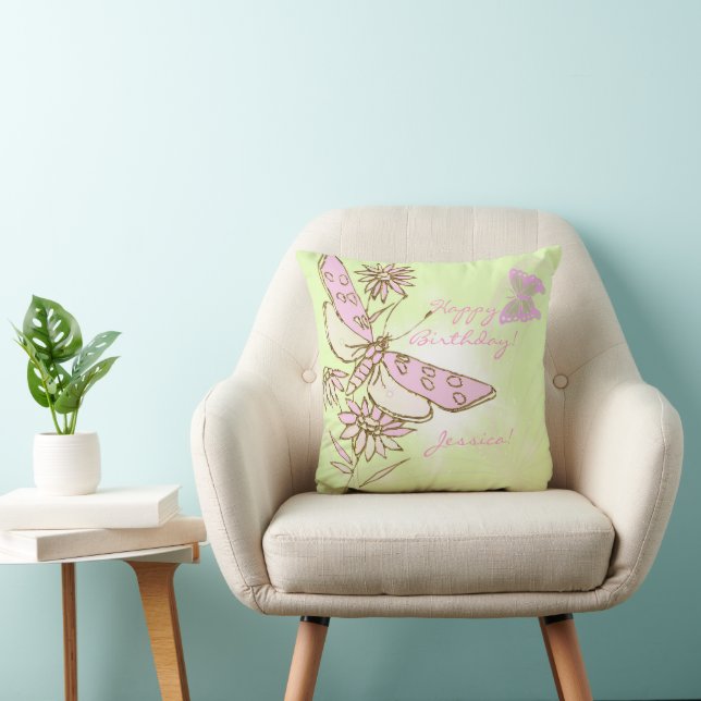 Lemon Lime Pink Butterfly Throw Pillow (Chair)