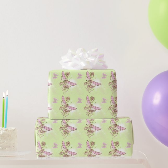 Lemon Lime Pink Butterfly Wrapping Paper (Party Gifts)