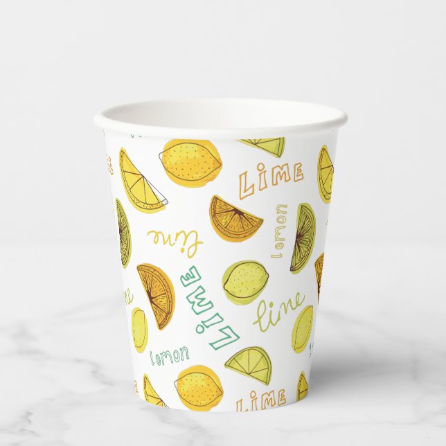 Lemon & Lime Zesty Fruit Pattern Paper Cups (Front)
