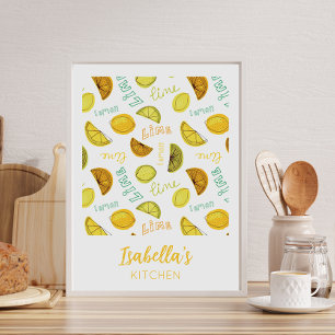 Lemon & Lime Zesty Fruit Pattern Poster