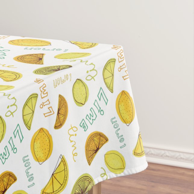 Lemon & Lime Zesty Fruit Pattern Short Tablecloth (In Situ)