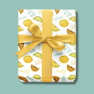 Lemon & Lime Zesty Fruit Pattern Wrapping Paper