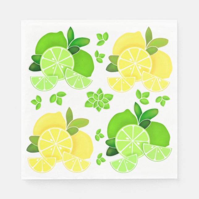 Lemon limes green fruit yellow fruit citrus fruit napkin (Front)