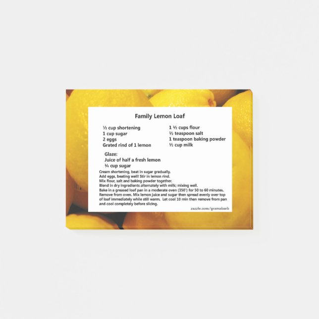 Lemon Loaf Recipe Post-it Notes (Front)