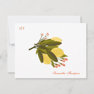 Lemon Love Monogram Name Hand Painted Blossom Card