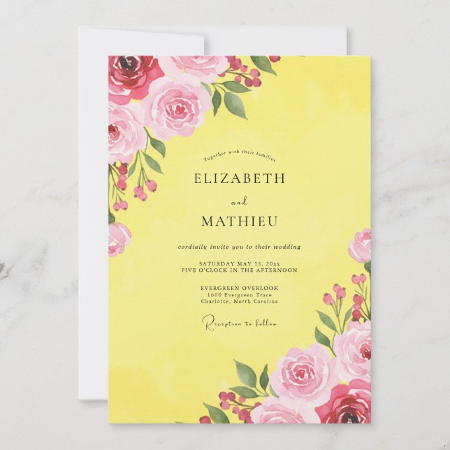 Lemon Magenta Petal Wedding Invitation (Front)