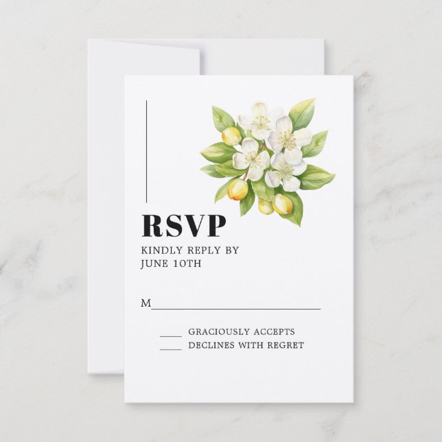 Lemon & Magnolia Floral Citrus Wedding RSVP Card (Front)