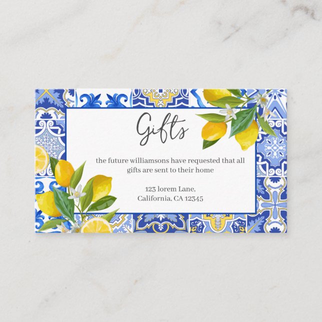 Lemon main squeeze Bridal Shower Gift details Enclosure Card (Front)